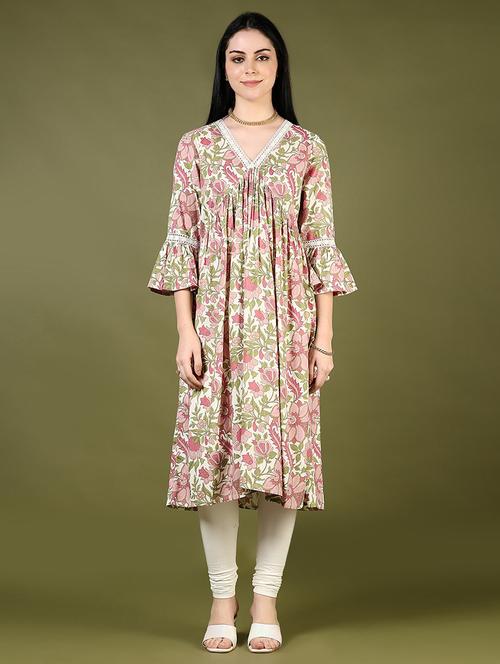 women printed three quarter sleeve flared kurta - 21732135 - Standard Image - 0