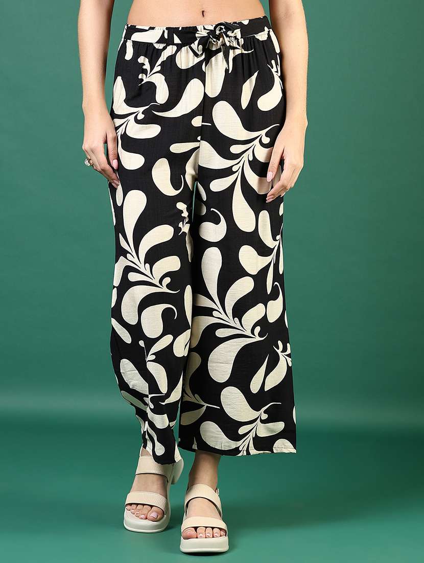 women printed mid rise straight palazzo