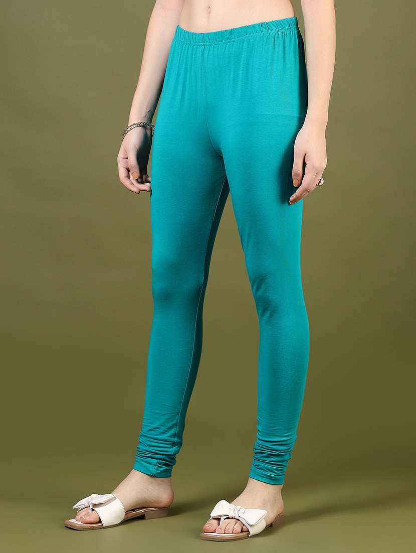 women blue solid low rise full length leggings - 21732152 -  Standard Image - 2