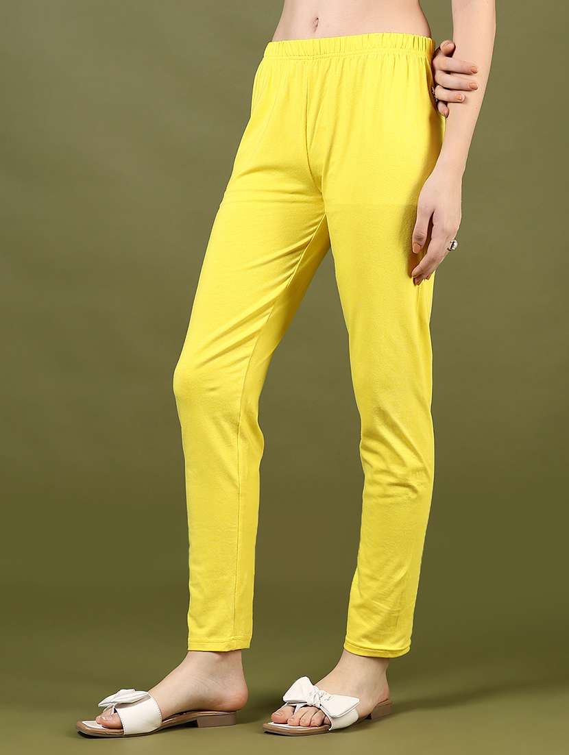 women yellow solid mid rise ankle length leggings - 21732153 -  Standard Image - 2
