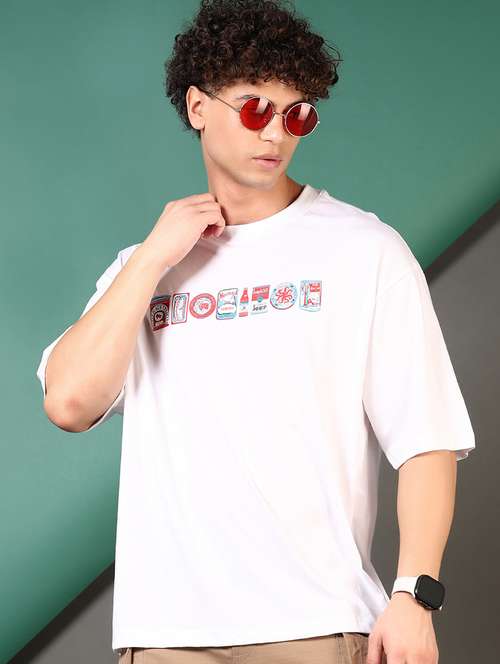 men chest print round neck oversized t-shirt - 21732164 - Standard Image - 0