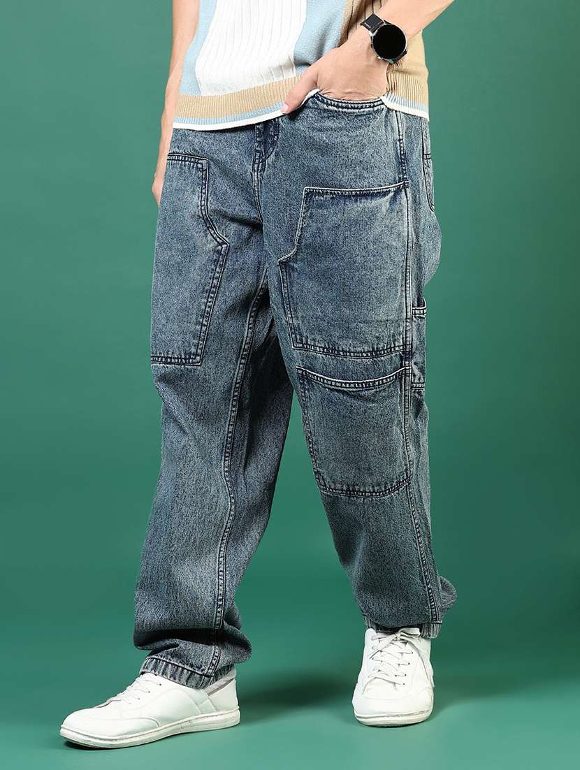 men blue mid rise relaxed fit denim jean
