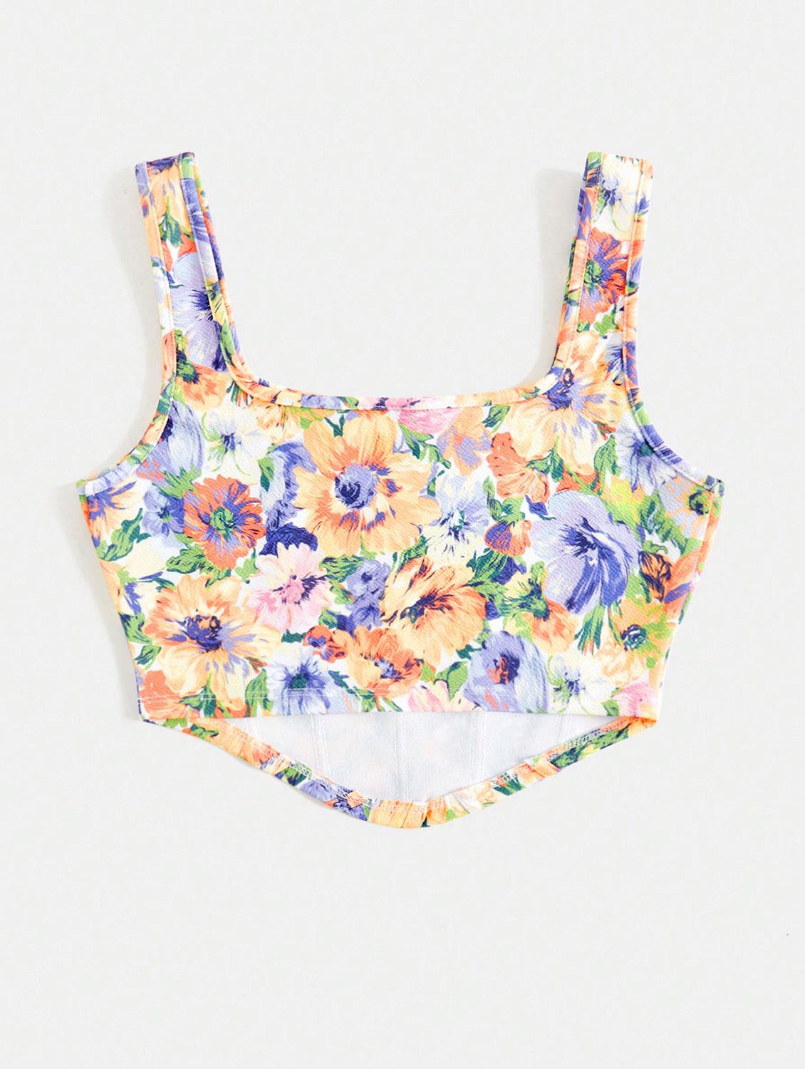 women floral print corset crop top - 21732299 - Standard Image - 2