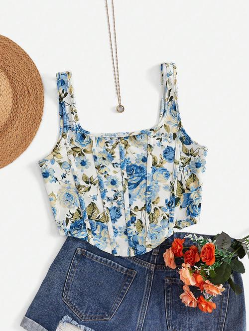 women floral print corset crop top - 21732300 -  Standard Image - 0