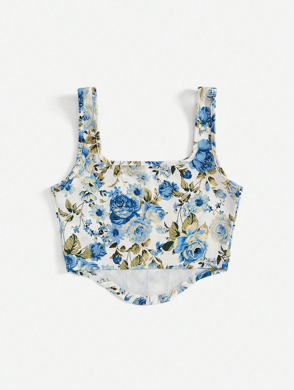 women floral print corset crop top - 21732300 - Standard Image - 2