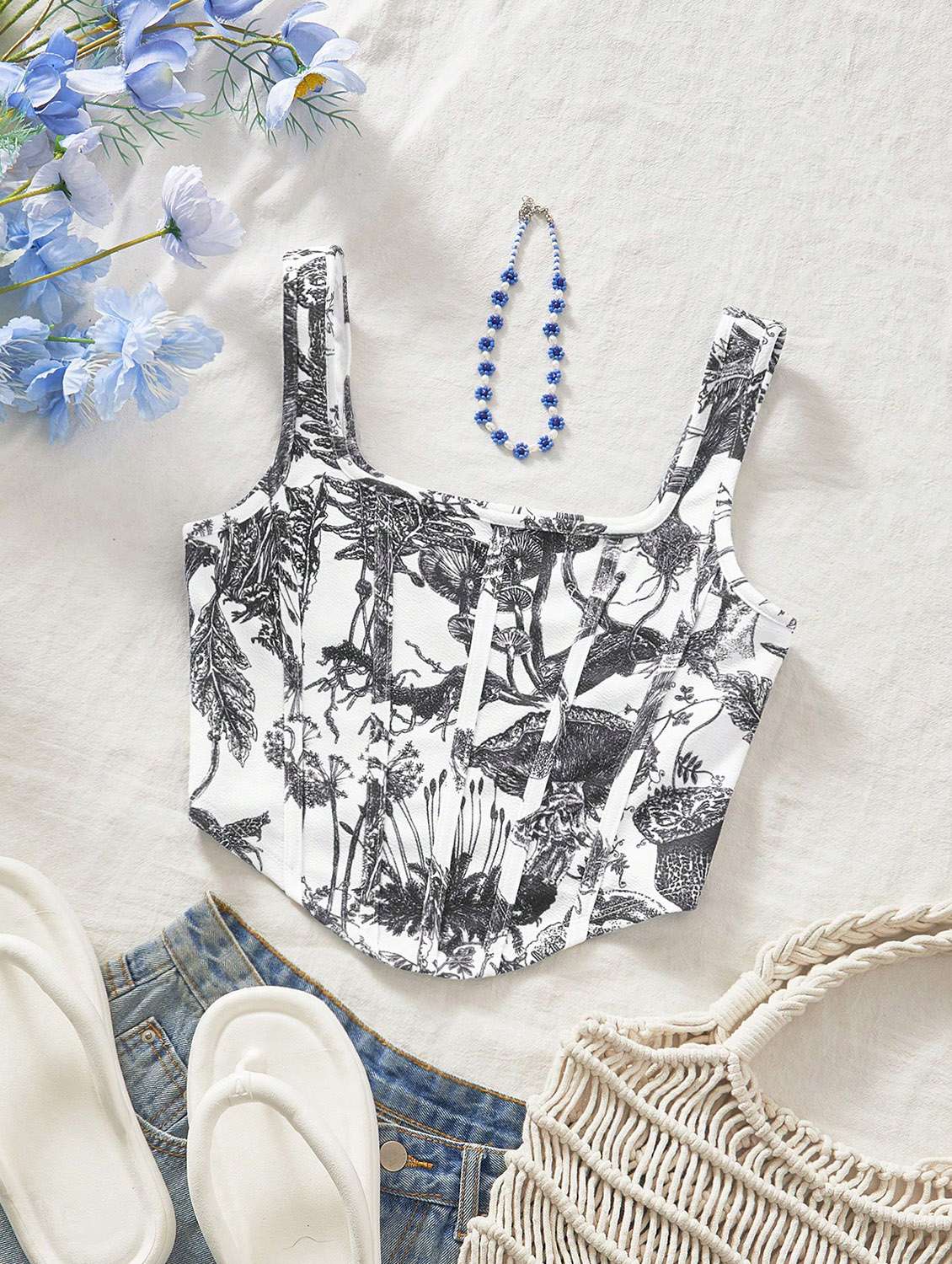 women printed corset crop top