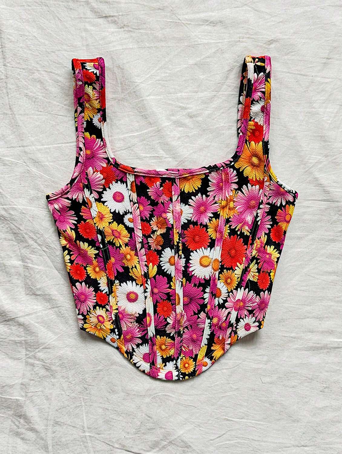 women floral print corset crop top