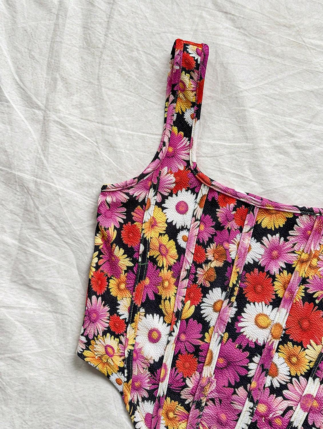 women floral print corset crop top - 21732304 - Standard Image - 2