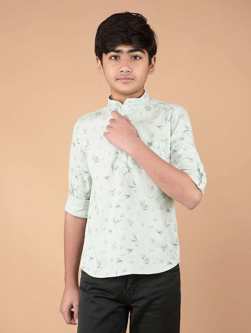 boys printed long sleeve kurta