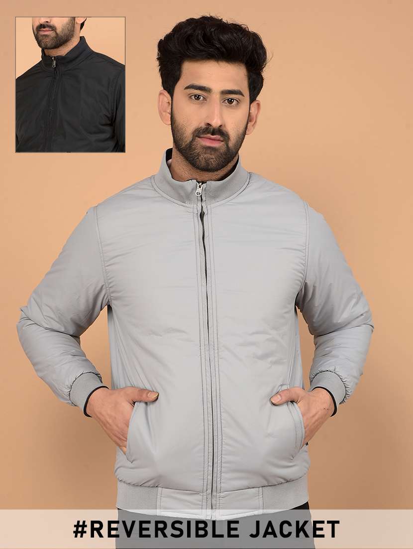 men solid stand collar bomber jacket
