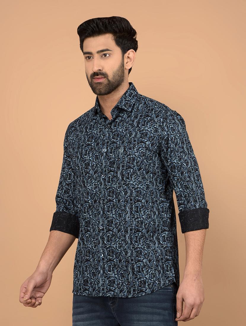 men long sleeves printed casual shirt