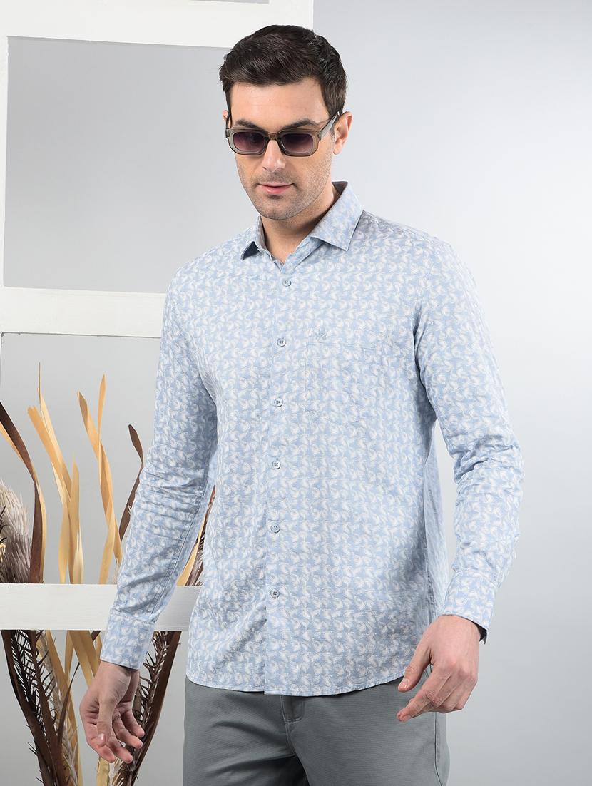 men long sleeves printed casual shirt