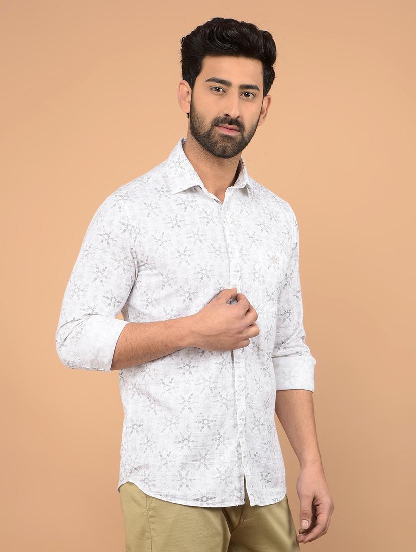 men long sleeves printed casual shirt