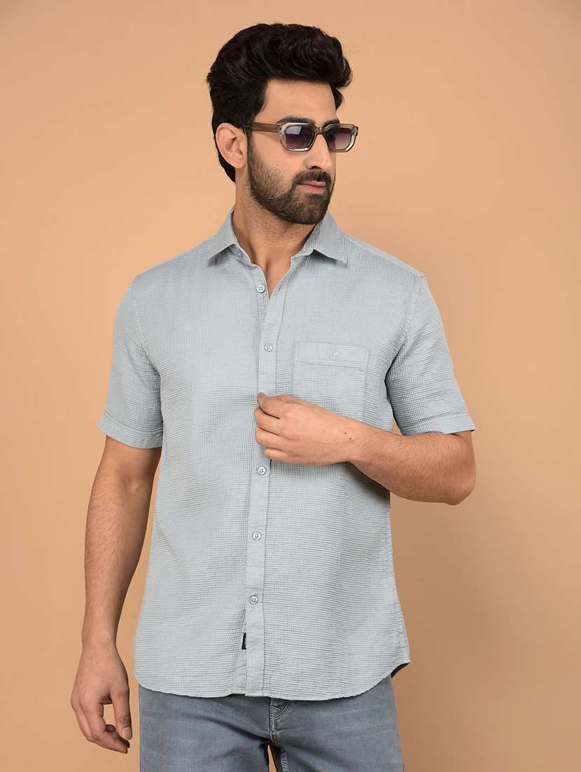 men short sleeves plain casual shirt