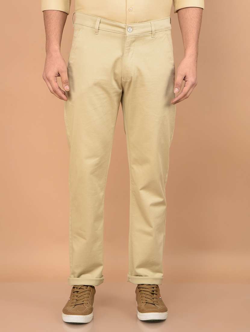 men solid mid rise chinos 