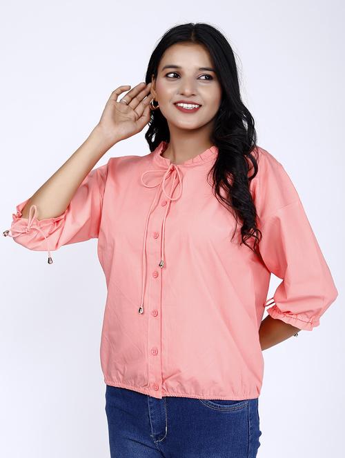 women solid tie-up neck regular top - 21732751 -  Standard Image - 0