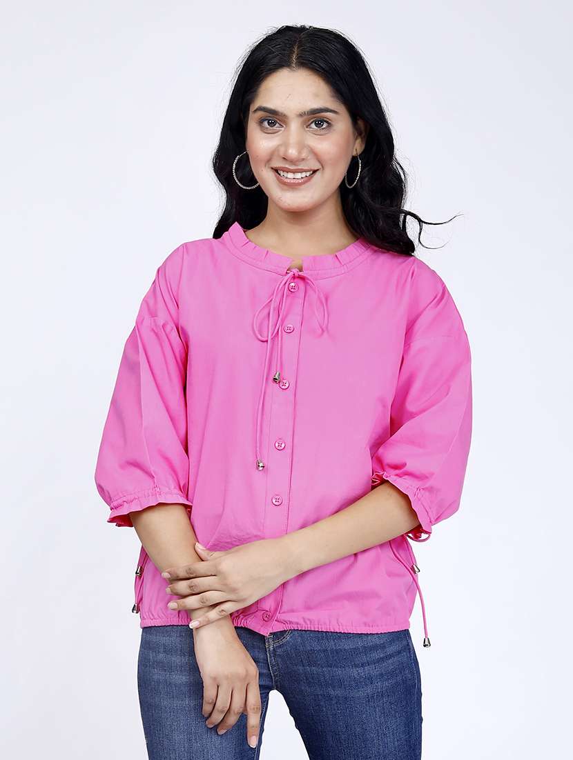 women solid tie-up neck regular top - 21732752 - Zoom Image - 0