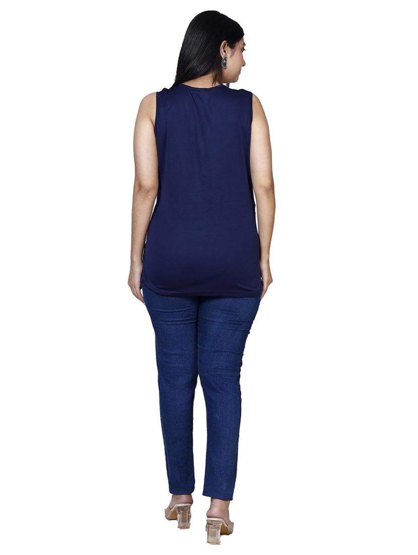 women navy blue solid sleeveless top - 21732766 - Standard Image - 2