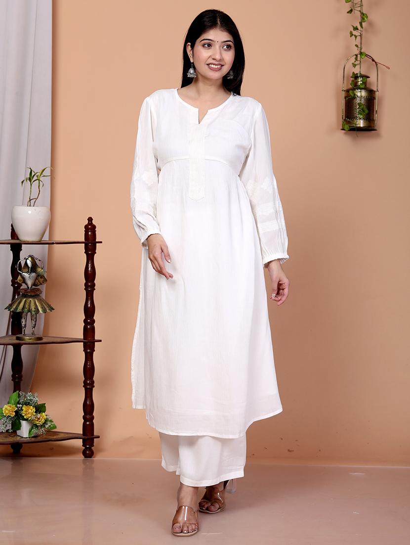 women white embroidered long sleeve kurta palazzo set - 21732797 - Zoom Image - 0