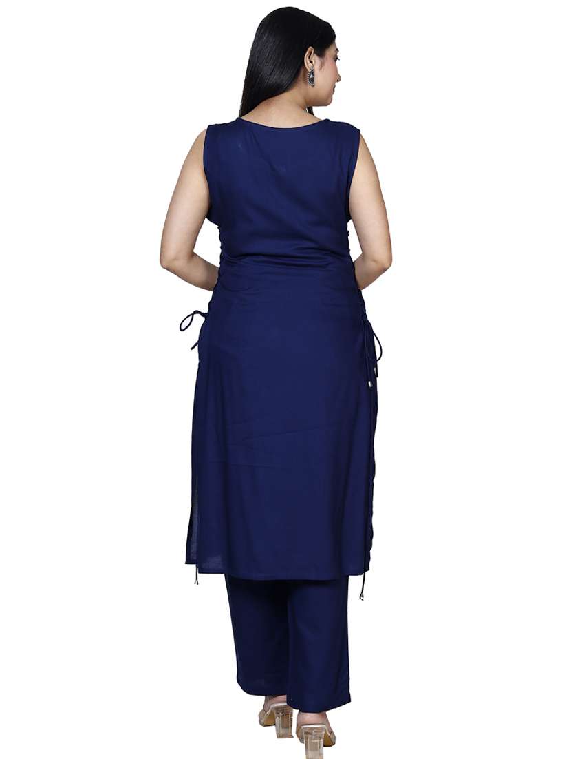 women solid sleeveless kurta pant set - 21732804 -  Standard Image - 2