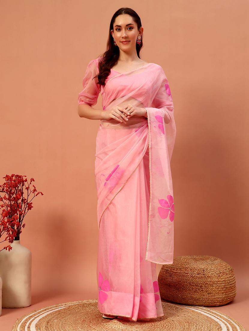 women pink floral printed saree with blouse - 21732892 - Zoom Image - 0