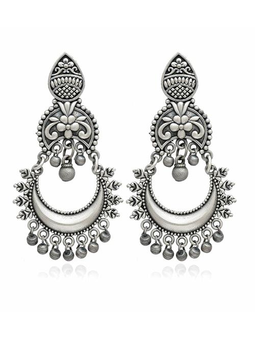 silver-toned & silver-plated oxidized chandballi earrings - 21733253 -  Standard Image - 0