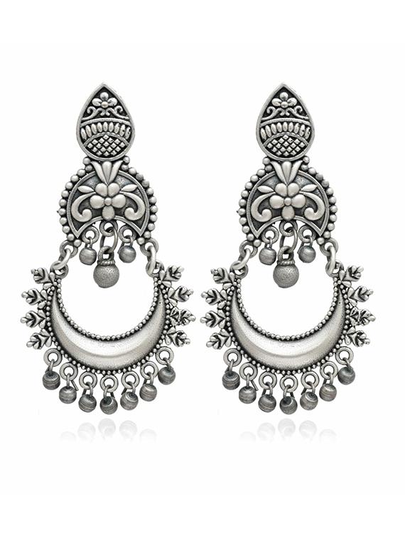silver-toned & silver-plated oxidized chandballi earrings - 21733253 -  Zoom Image - 0