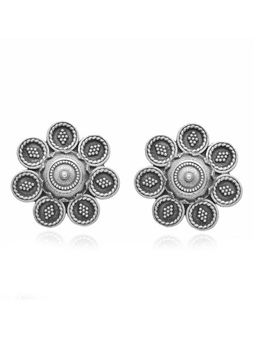silver-toned & silver-plated floral studs earrings - 21733254 - Standard Image - 0