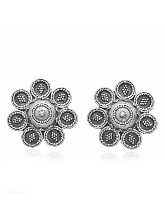 silver-toned & silver-plated floral studs earrings - 21733254 - Zoom Image - 0