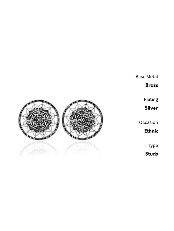 silver-toned & silver-plated floral studs earrings - 21733256 - Standard Image - 2