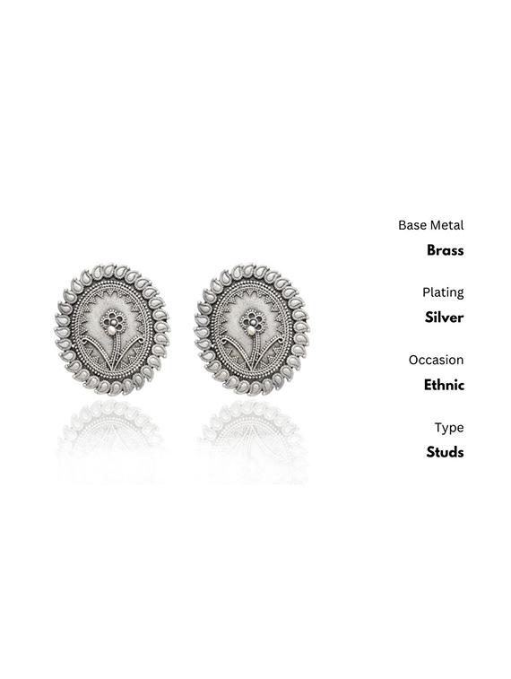 silver-toned & silver-plated studs earrings - 21733261 - Standard Image - 2