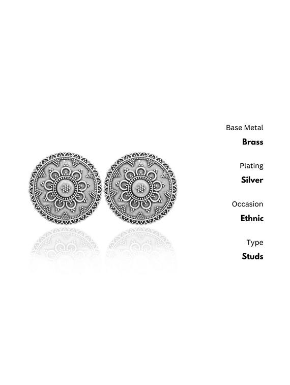silver-toned & silver-plated floral studs earrings - 21733264 - Standard Image - 2
