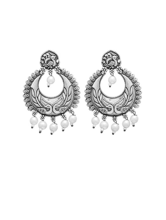 silver-toned & silver-plated oxidized chandballi earrings - 21733267 -  Zoom Image - 0