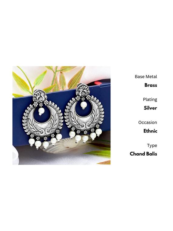 silver-toned & silver-plated oxidized chandballi earrings - 21733267 - Standard Image - 2