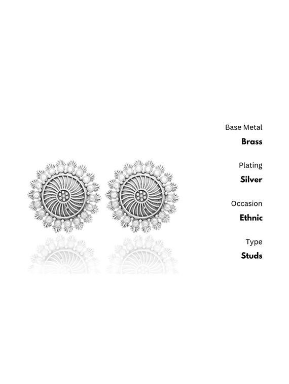 silver-toned & silver-plated oxidized studs earrings - 21733272 - Standard Image - 2
