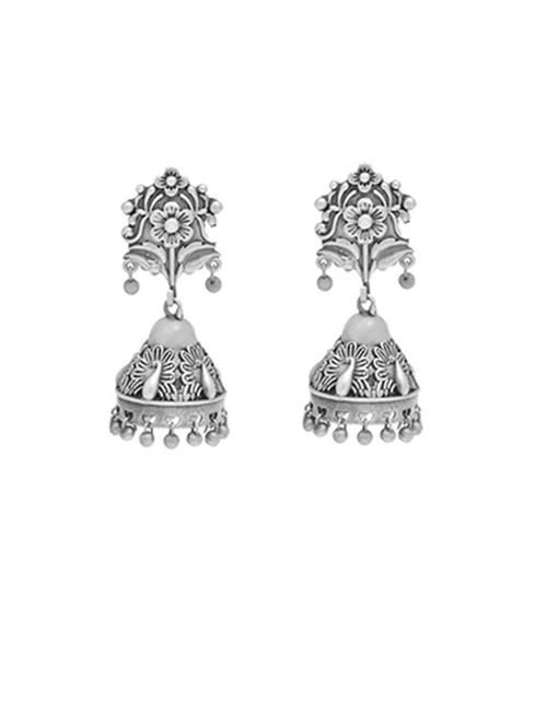 silver-toned & silver-plated oxidized jhumka earrings - 21733276 -  Standard Image - 0