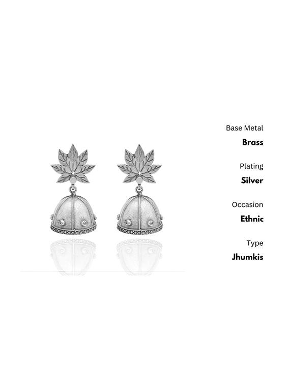 silver-toned & silver-plated oxidized jhumka earrings - 21733278 - Standard Image - 2