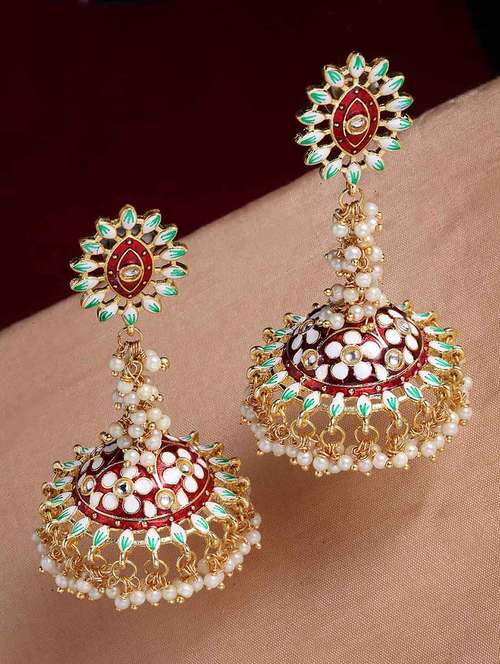 gold plated handcrafted evil eye pearl jhumka earrings - 21733282 -  Standard Image - 0