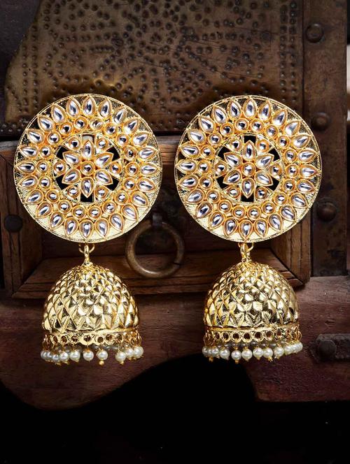stone-studded jhumka earrings - 21733293 -  Standard Image - 0
