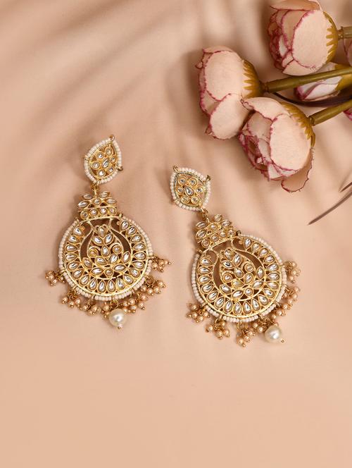 gold plated kundan and pearl chandballi earring - 21733305 -  Standard Image - 0
