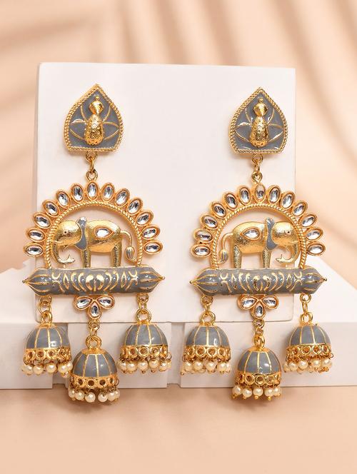 gold-plated animal shaped kundan drop earrings - 21733312 -  Standard Image - 0