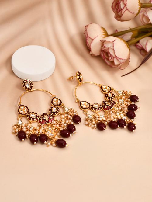 gold plated kundan stone and meenakari pearl chandballi earrings - 21733315 - Standard Image - 0