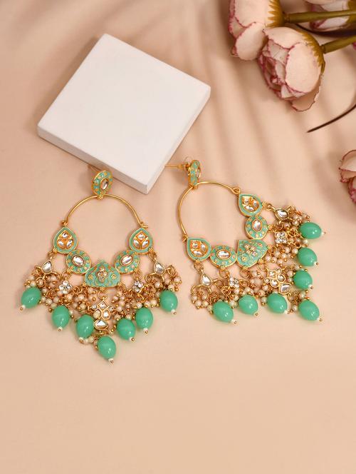 gold plated kundan stone and meenakari pearl chandballi earrings - 21733316 - Standard Image - 0