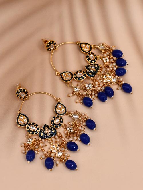 gold plated kundan stone and meenakari pearl chandballi earrings - 21733317 - Standard Image - 0