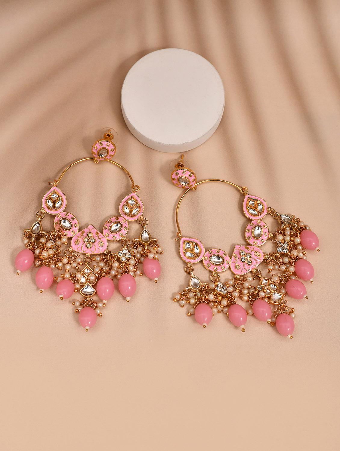 gold plated kundan stone and meenakari pearl chandballi earrings - 21733320 -  Zoom Image - 0