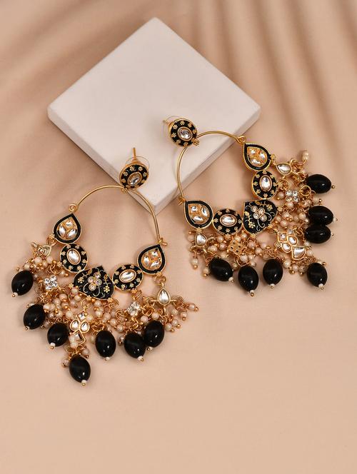 gold plated kundan stone and meenakari pearl chandballi earrings - 21733321 - Standard Image - 0