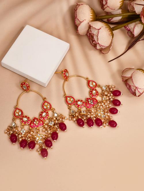 gold plated kundan stone and meenakari pearl chandballi earrings - 21733322 - Standard Image - 0