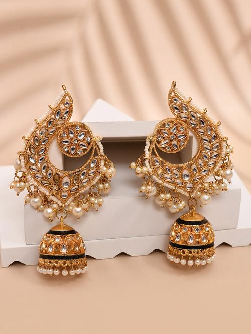 gold plated kundan stone and meenakari jhumka earrings - 21733333 - Standard Image - 0