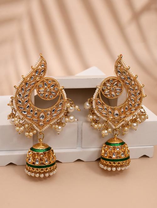 gold plated kundan stone and meenakari jhumka earrings - 21733334 -  Standard Image - 0