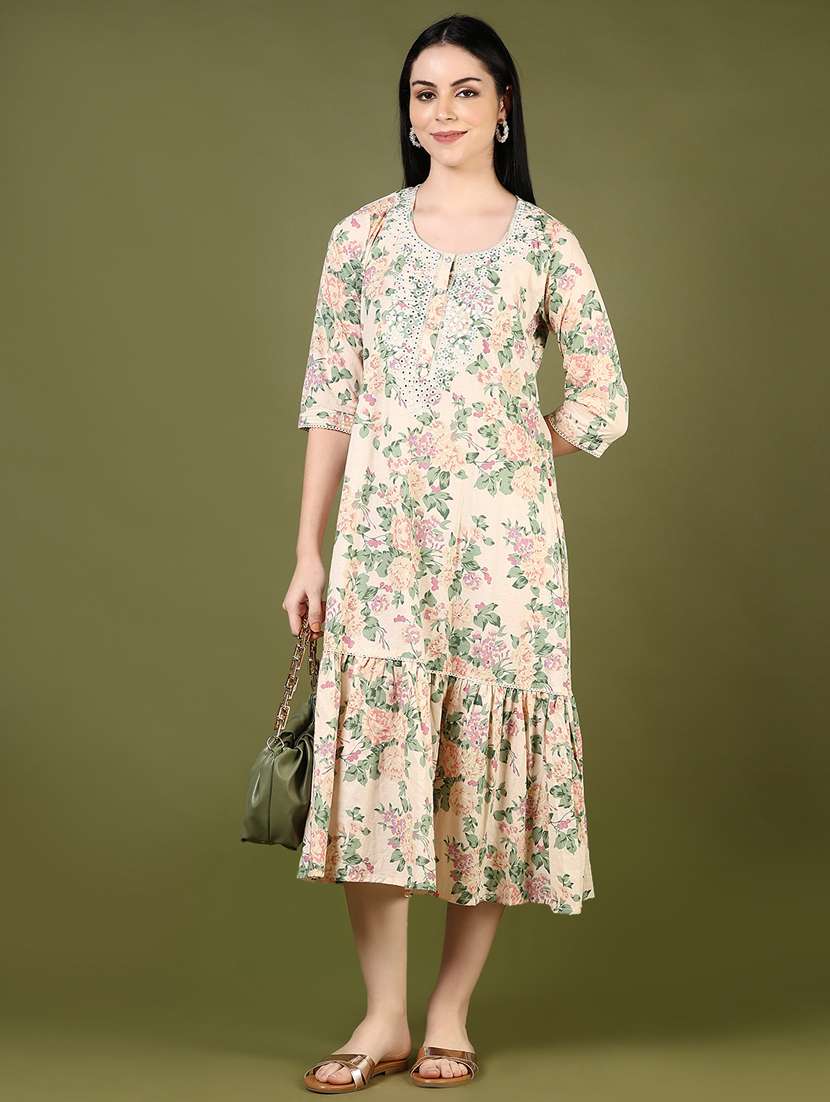 women floral three quarter sleeve tiered dress - 21733392 -  Standard Image - 2